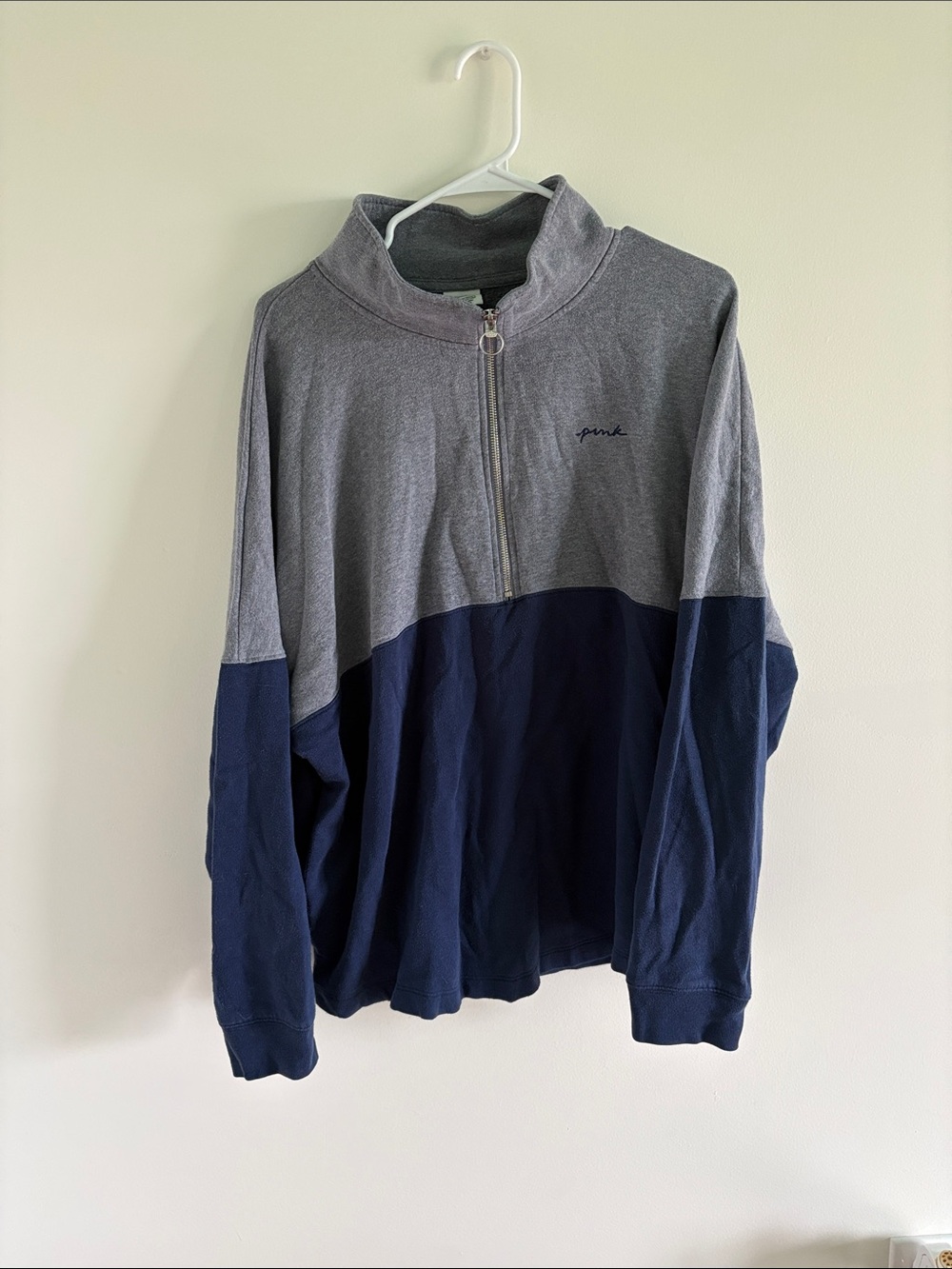 PINK Victoria's Secret Gray and Navy Half-Zip Pullover